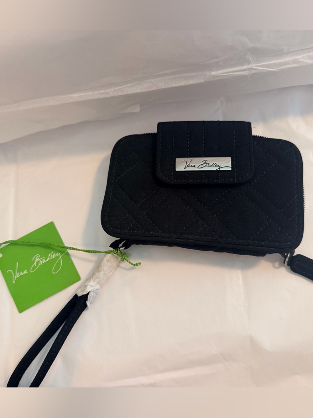 NWT Vera Bradley Black Wristlet - Quilted Compact Shoulder Bag